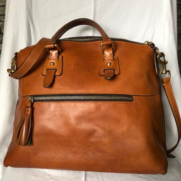 Dooney and Bourke Florentine Leather Clayton Satchel - British Tan - Picture 2 of 15